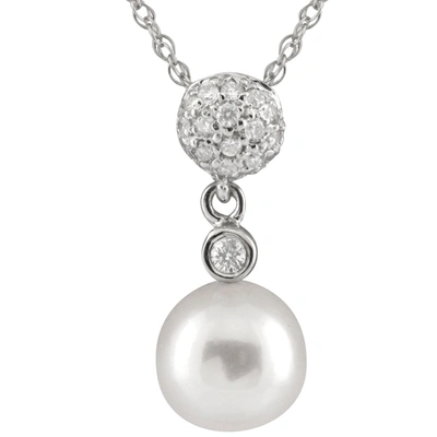 Splendid Pearls 14k White Gold Dangling Diamond Akoya Pendant In Silver