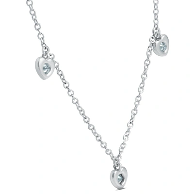 Pompeii3 .41 Ct Diamond Dangle Heart Shape Station Pendant 18k White Gold Necklace In Silver