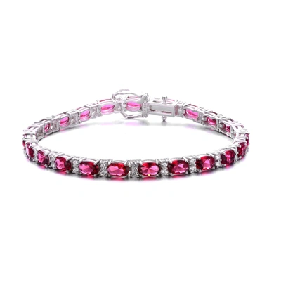 Genevive .925 Sterling Silver Ruby Cubic Zirconia Tennis Bracelet In Pink