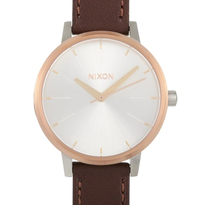 Nixon Kensington Leather 37mm Rose Gold Tone Stainless Steel Watch A108 2632 In Brown