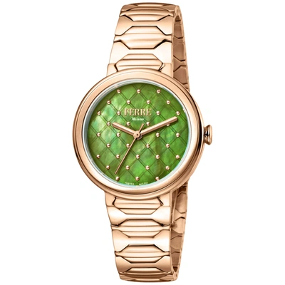 Ferre Milano Classic Quartz Green Dial Ladies Watch Fm1l124m0081 In Gold Tone / Green / Rose / Rose Gold Tone