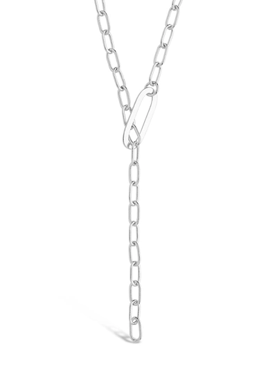 Sterling Forever Rhodium Plated Chain Link Lariat Necklace In Silver