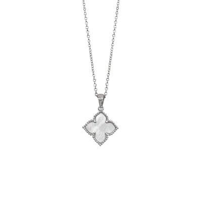 ADORNIA FLOWER MOTHER OF PEARL NECKLACE SILVER WHITE