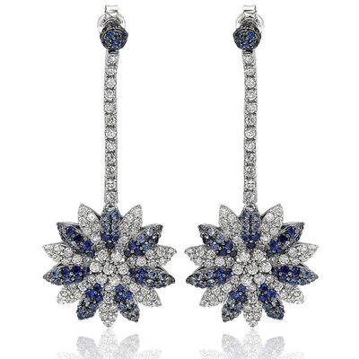 Suzy Levian Sapphire And Diamond In Sterling Silver And 18k Gold Earring In Blue