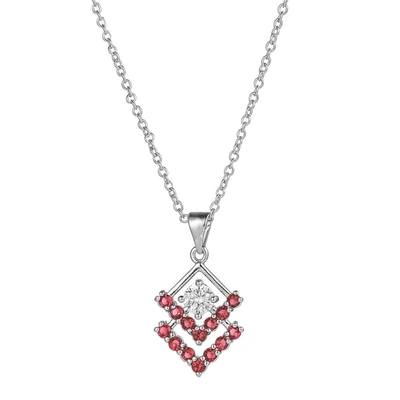 Ballstudz Silver Tone Triangle Cubic Zirconia Pendant Necklace In Red