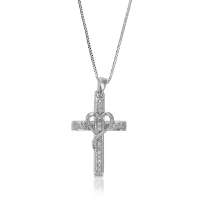 Vir Jewels 1/10 Cttw Lab Grown Diamond Cross Heart Pendant Necklace .925 Sterling Silver 2/3 Inch With 18 Inch