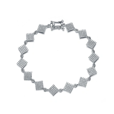 Genevive .925 Sterling Silver Cubic Zirconia Square Bracelet In Grey