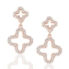Suzy Levian Cubic Zirconia Rose Sterling Silver Double Clover Dangle Earrings In Pink