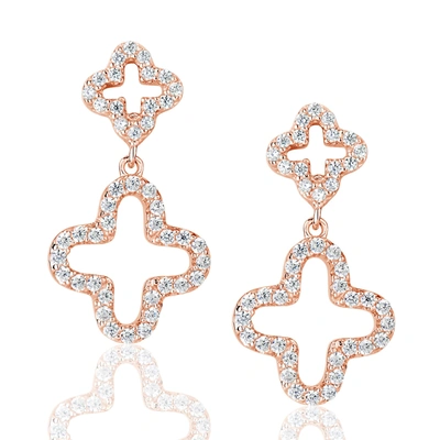 Suzy Levian Cubic Zirconia Rose Sterling Silver Double Clover Dangle Earrings In White