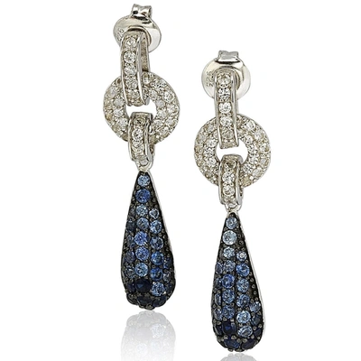 Suzy Levian Sterling Silver Sapphire And Diamond Accent Tear Drop Dangle Earrings In Blue