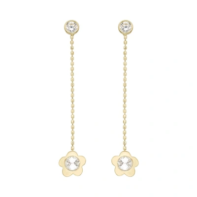 Ballstudz 14k Gold Flower Linear Drop Earrings In Silver