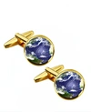 STEPHEN OLIVER 18K GOLD BLUE MAP CUFFLINKS