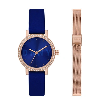 DKNY WOMEN'S SOHO THREE-HAND, ROSE GOLD-TONE STAINLESS STEEL WATCH AND STRAP SET
