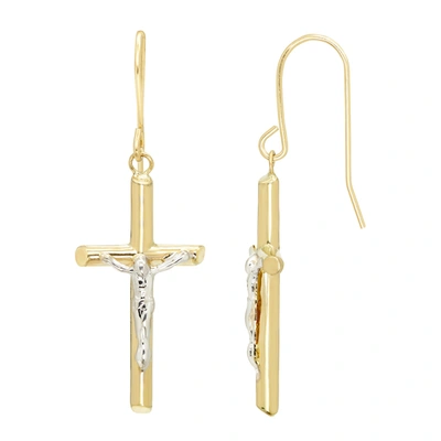 Ballstudz 14k Gold Cross Drop Earrings In Silver