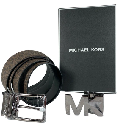 Michael Kors Men's Reversible Signature 4 In 1 Belt Box Set 36t8lbly7b In Brown