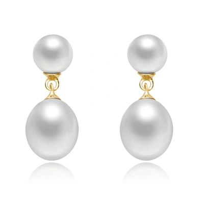 Genevive Sterling Silver Gold Plated White Pearl Drop Earrings