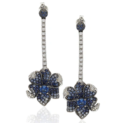 Suzy Levian Sapphire And Diamond In Sterling Silver Earring In Blue