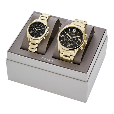 Fossil His And Her Chronograph Gold-tone Stainless Steel Watch Gift Set, 36mm 48mm