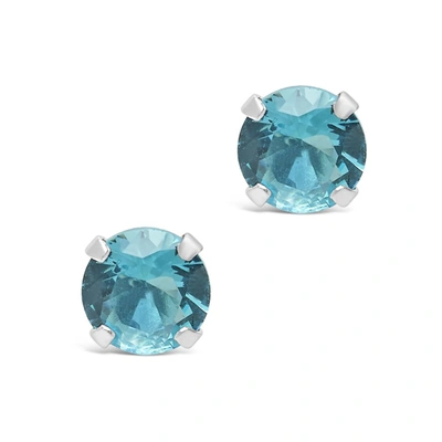 Sterling Forever Sterling Silver 7mm Rainbow Cz Studs In Blue