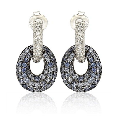 Suzy Levian Sterling Silver Blue & White Sapphire And Diamond Accent Double Oval Dangle Earrings