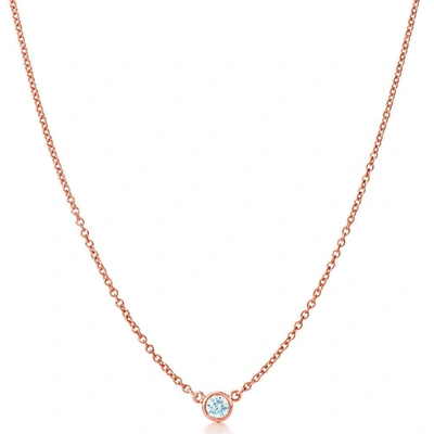 Suzy Levian 14k Rose Gold Diamond Solitaire Necklace In Pink
