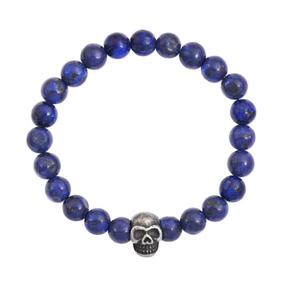 Stephen Oliver Oxidized Silver Skull Lapis Bracelet In Blue