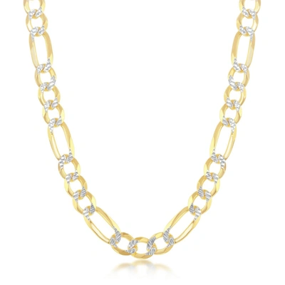 Simona Sterling Silver Pave 7mm Figaro Chain (180 Gauge) - Gold Plated