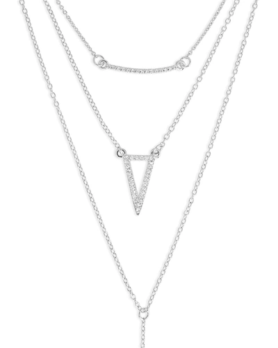 Sterling Forever 14k Plated Cz Layered Necklace In Silver
