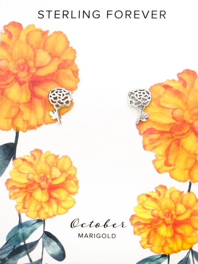 Sterling Forever Birth Flower Stud Earrings In Silver