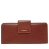Fossil Logan Leather Rfid Tab Clutch Wallet In Red