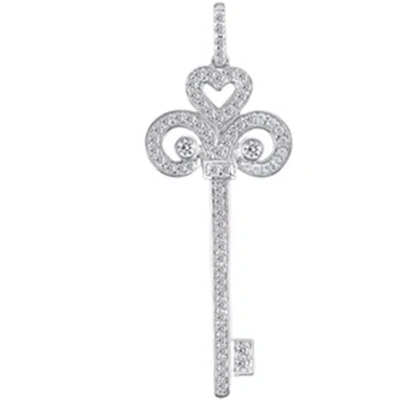 Pompeii3 1 1/6ct Huge Real Diamond Key 14k White Gold Pendant In Silver