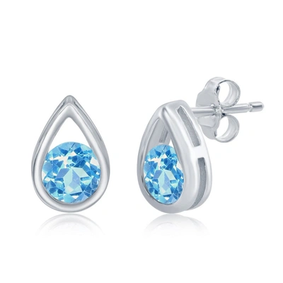 Simona Sterling Silver Pearshaped Earrings W/round 'december Birthstone' Gemstone Studs - Swiss Blue Topaz