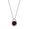 SIMONA STERLING SILVER PEARSHAPED NECKLACE W/ROUND 'JANUARY BIRTHSTONE' GEM - GARNET