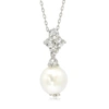 Suzy Levian Sterling Silver Pearl & White Sapphire Cluster Pendant In White