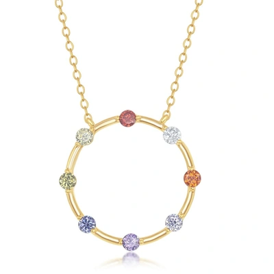 Simona Sterling Silver Rainbow Cz Open Circle Necklace - Gold Plated