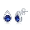 Simona Sterling Silver Round Sapphire Teardrop Stud Earrings In Blue