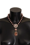 DOLCE & GABBANA Dolce & Gabbana Tone Brass pink Beaded Pearls Crystal Pendant Women's Necklace