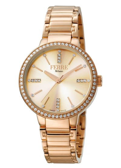 Ferre Milano Women's Rose Gold Dial Stainless Steel Watch In Gold / Gold Tone / Rose / Rose Gold / Rose Gold Tone