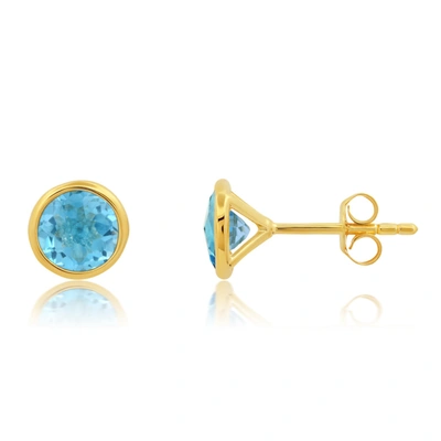 Nicole Miller 14k Yellow Gold Plated Round Cut 6mm Gemstone Bezel Set Stud Earrings With Push Backs