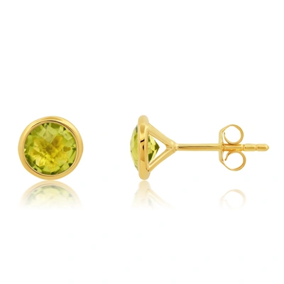 Nicole Miller 14k Yellow Gold Plated Round Cut 6mm Gemstone Bezel Set Stud Earrings With Push Backs In White