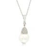 Suzy Levian Sterling Silver Pearl & White Sapphire Crown Pendant In White
