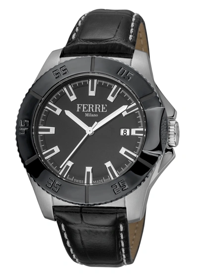 Ferre Milano Men's White Mop Dial Calfskin Leather Watch In Black / Silver