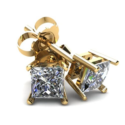 Pompeii3 1.00ct Princess Cut Diamond Studs 14k White Or Yellow Gold Basket Setting In Multi