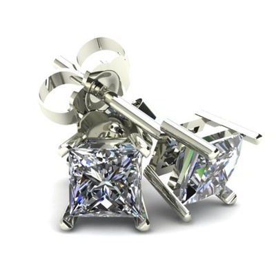 Pompeii3 1.00ct Princess Cut Diamond Studs 14k White Or Yellow Gold Basket Setting In Silver