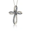 Suzy Levian Sterling Silver Blue & White Sapphire & Diamond Accent Cross Pendant In Blue