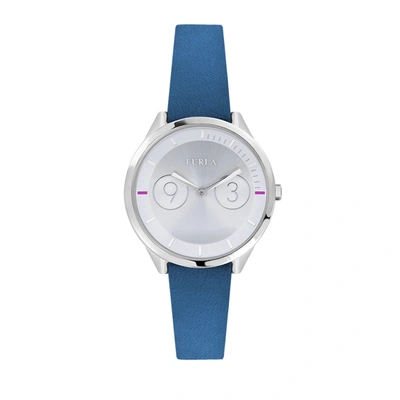 Furla Women's Metropolis Silver Dial Calfskin Leather Watch In Blue