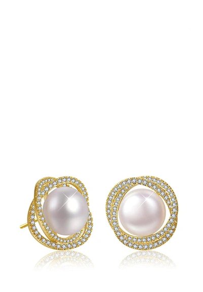 Liv Oliver 18k Gold Pearl & Cz Stud Earrings In Silver
