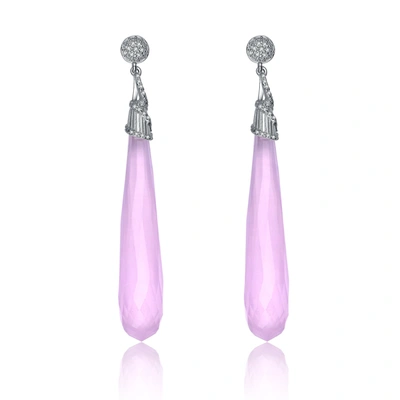 Genevive Sterling Silver Pink Cubic Zirconia Drop Earrings In Purple