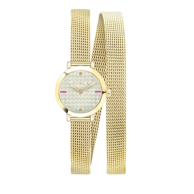 Furla Women's Vittoria Guilloche' Gold Col. Dial Stainless Steel Watch In White
