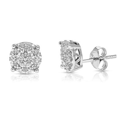 Vir Jewels 1/10 Cttw Diamond Stud Earrings In .925 Sterling Silver Push Backs Round Shape In Grey